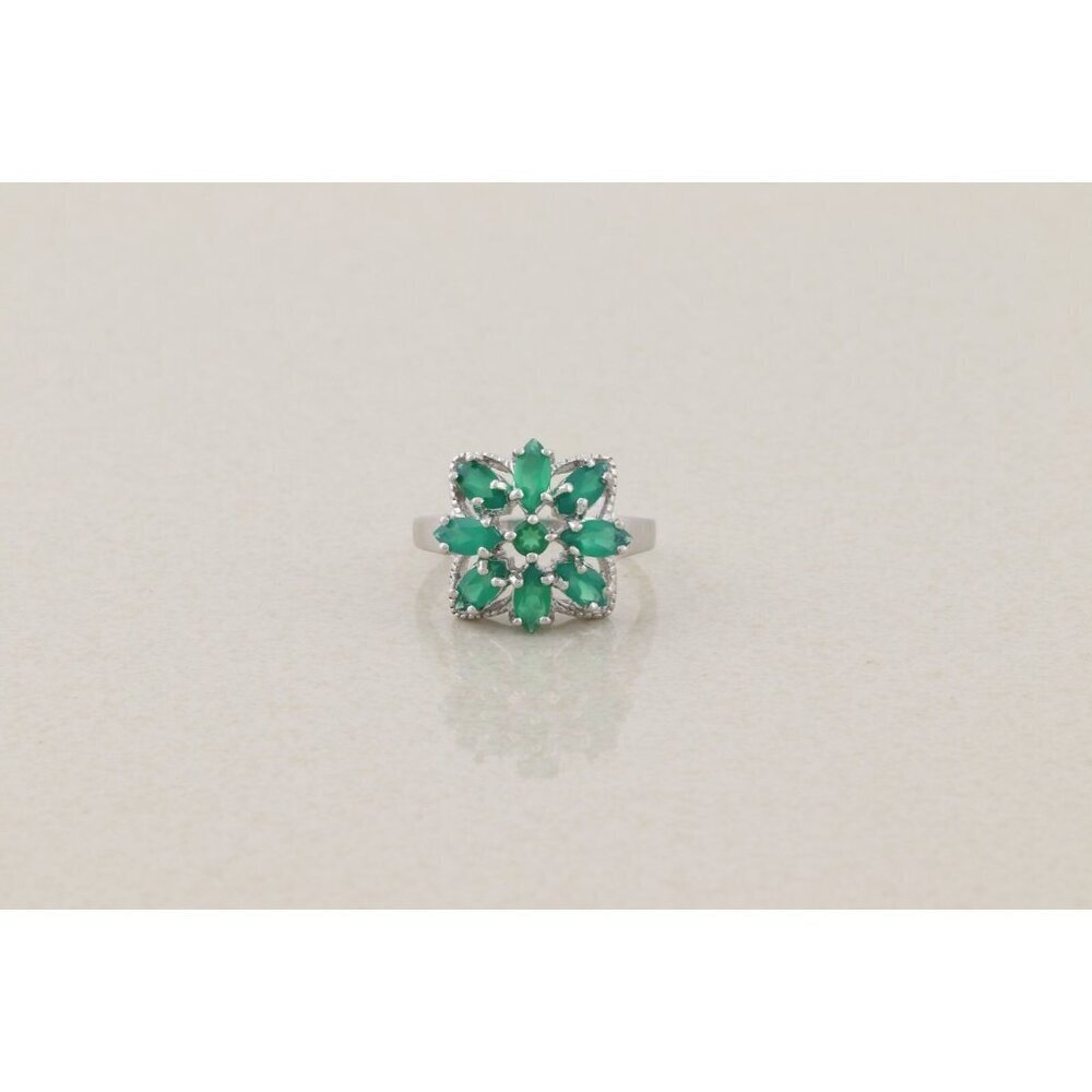 Sterling Silver Natural Green Onyx Flower Ring Size 7 3/4 - Picture 8 of 8